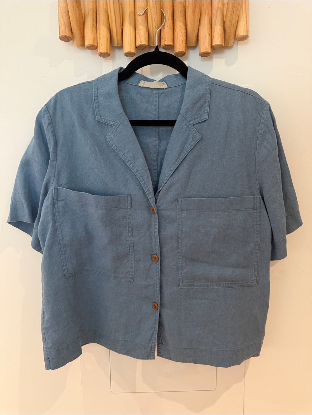 Everlane Women's Short-Sleeve Boxy Blouse in Dusty Blue